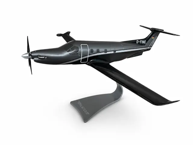 Pilatus-PC-12-Modell in metallischem Graphit mit Kennung D-FINE.